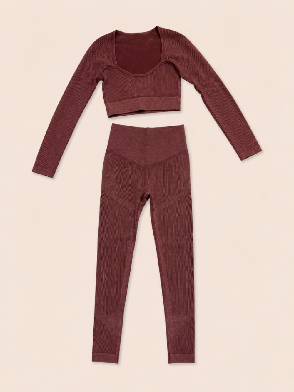 Brown Seamless Ribbed Activewear Set – Size S NWT